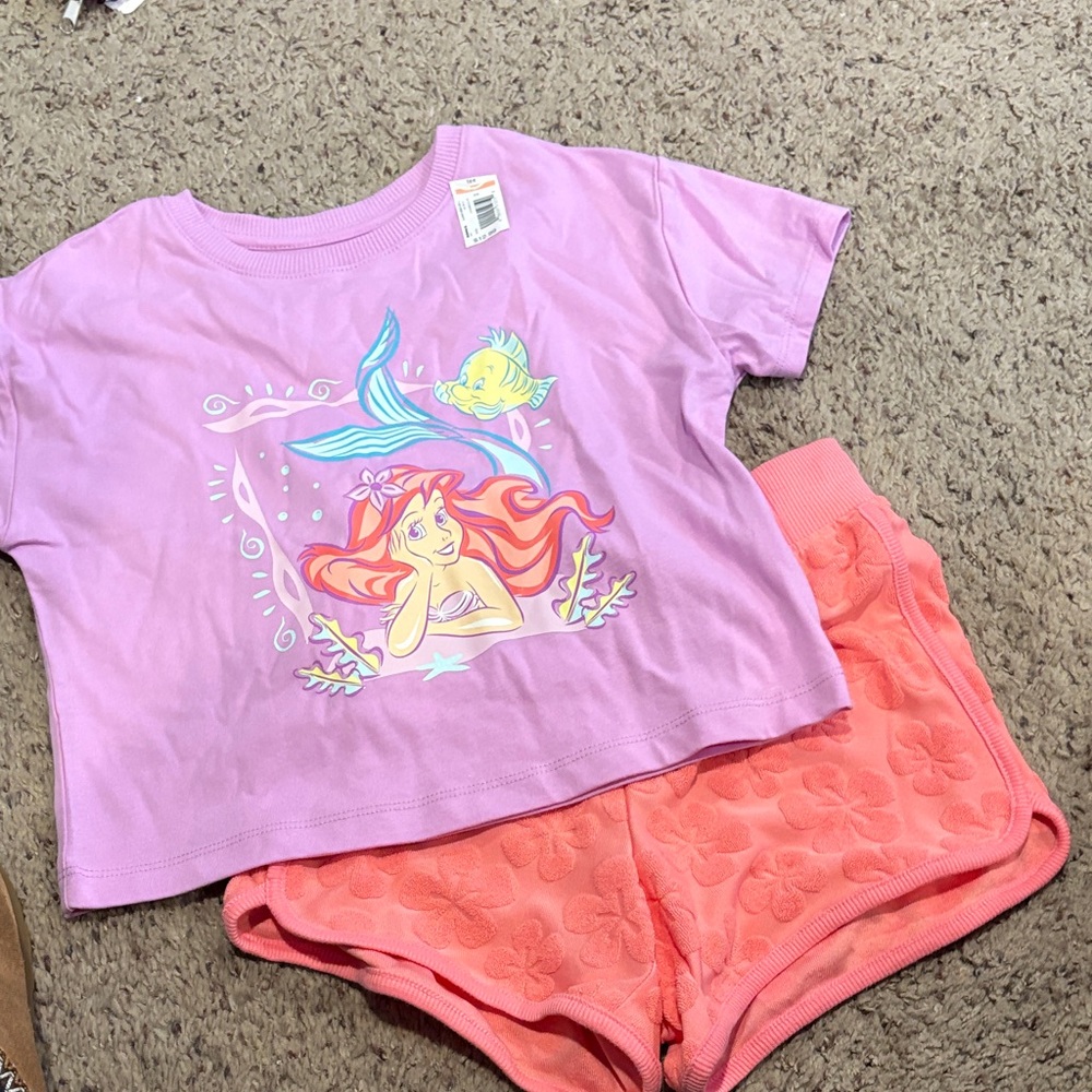 Pink Little Mermaid T-Shirt and Orange Shorts Set top 6 shorts 7